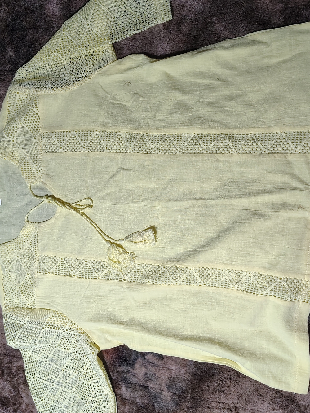 Light Yellow Crochet Trim Boho Top